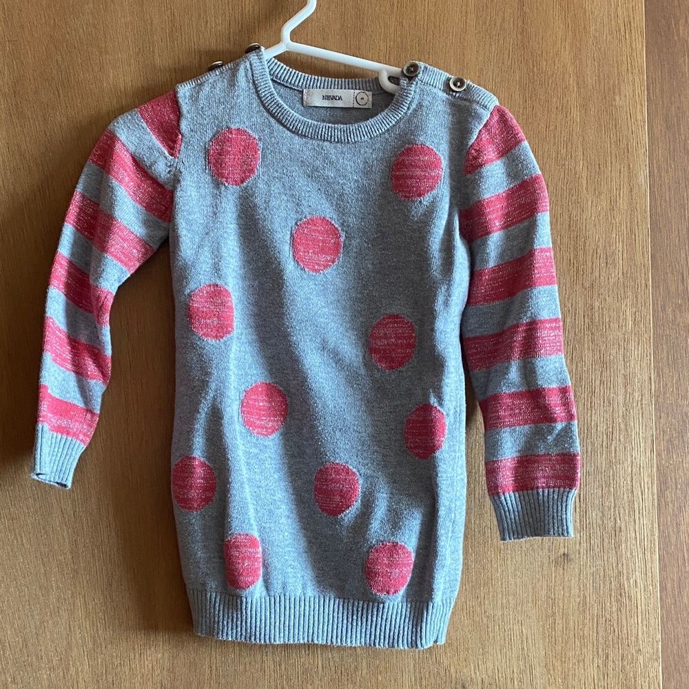 Gray and Pink Polka Dot Kids Sweater